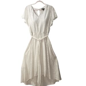 Lane Bryant White Eyelet Lace  V Neck Dress Flutter Sleeve 14/16 Lined